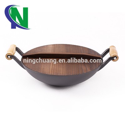 cast iron cookware,cast iron wok with wooden lid