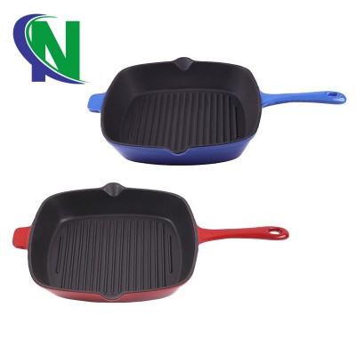 Kitchenware grill pan red cast iron cookware enamel frying pan