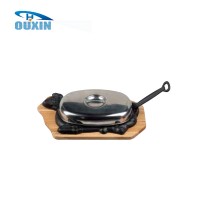 cow shape cast iron steak plate/sizzler pan with iron cover& handles